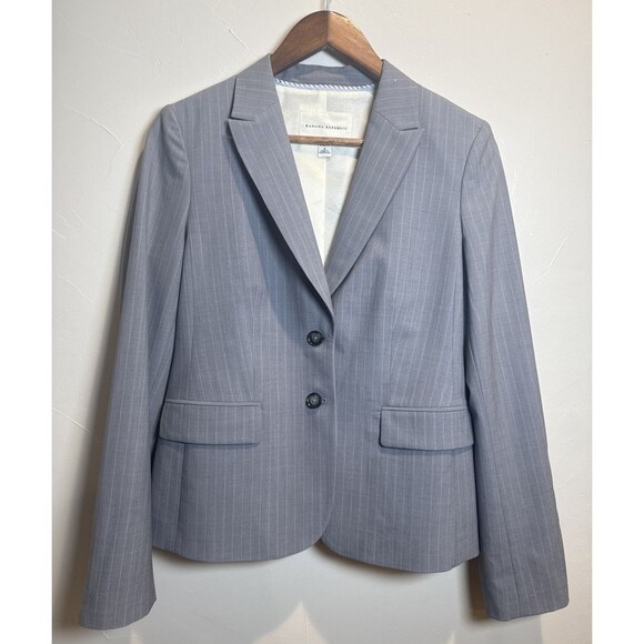 Banana Republic Wool Jacket Blazer Gray with Lilac Stripes Stretch Women's Sz 8 - Picture 1 of 16
